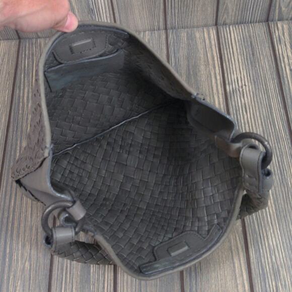 Laurent Effel St Barth Italy Leather Shoulder Bag Purse Woven Olive Green Gray - Picture 5 of 8